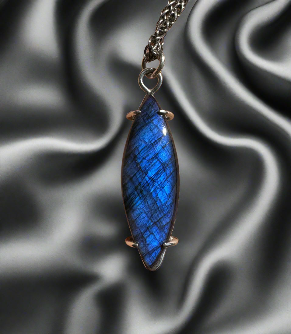 Blue Flame Labradorite & Argentium Silver Pendant