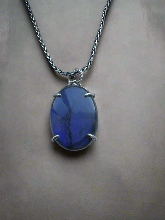 Blue Flame Labradorite & Argentium Silver Pendant