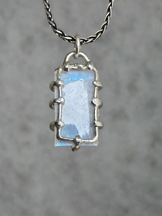 Rainbow Moonstone & Argentium Silver Pendant