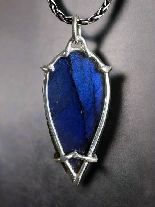 Blue Flame Labradorite & Argentium Silver Pendant