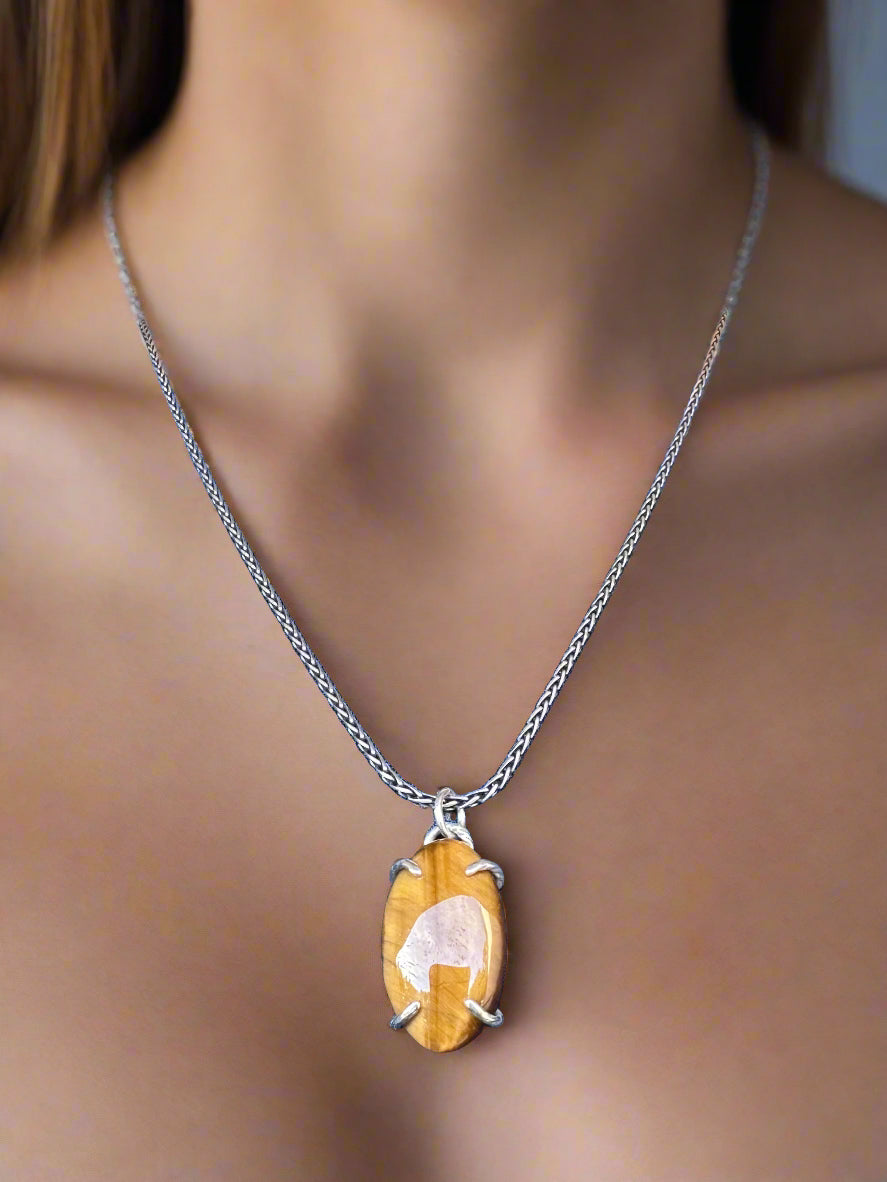 Tigers-Eye & Argentium Silver Pendant