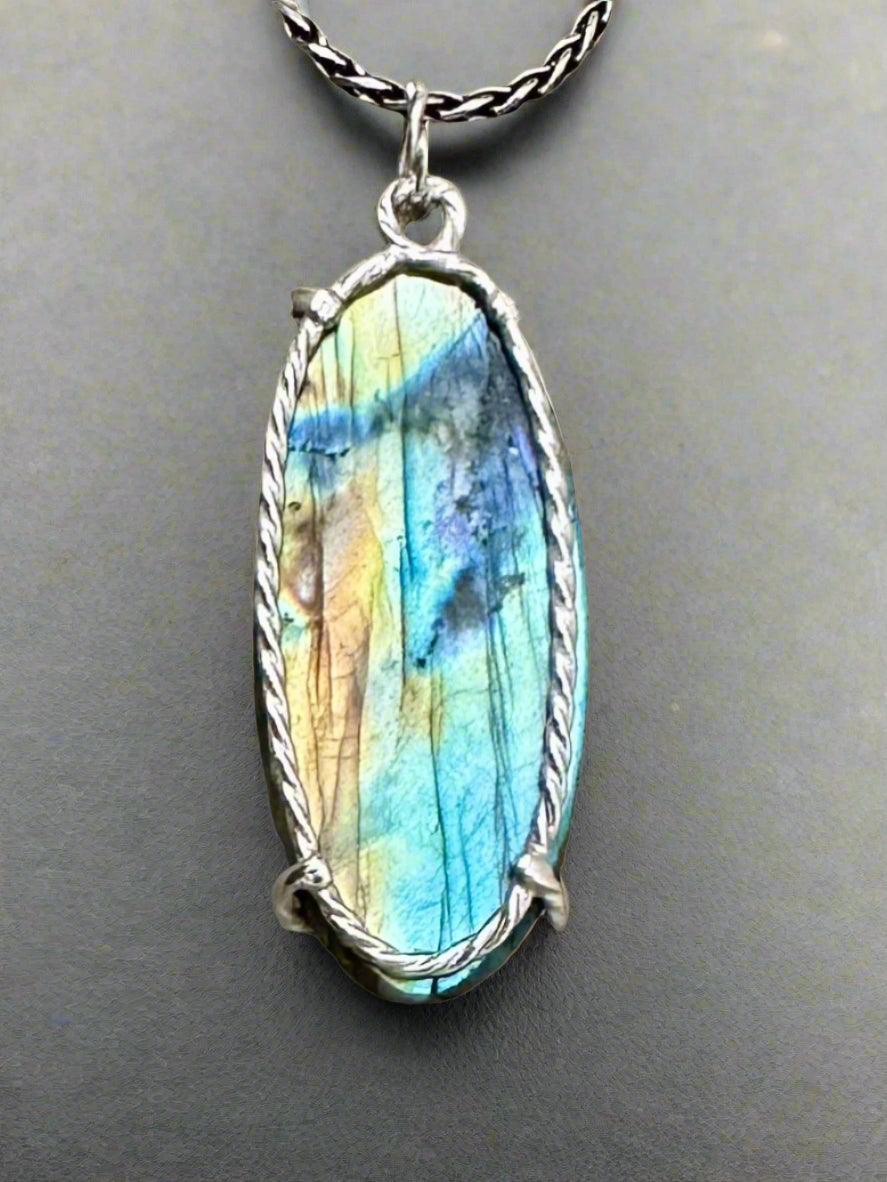 Carved Labradorite & Argentium Silver Pendant