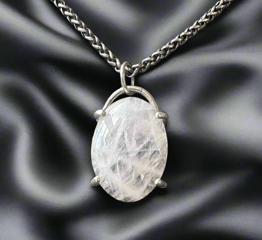 Milky Quartz & Argentium Silver Pendant