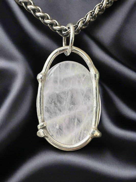 Milky Quartz & Argentium Silver Pendant