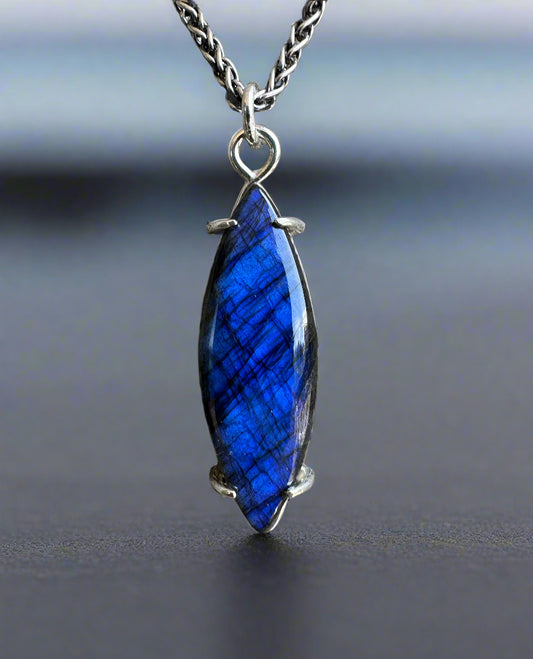 Blue Flame Labradorite & Argentium Silver Pendant