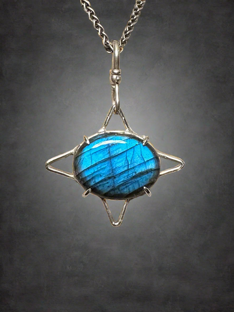 Blue Flame Labradorite & Argentium Silver Star Pendant