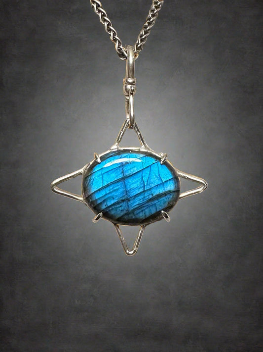 Blue Flame Labradorite & Argentium Silver Star Pendant