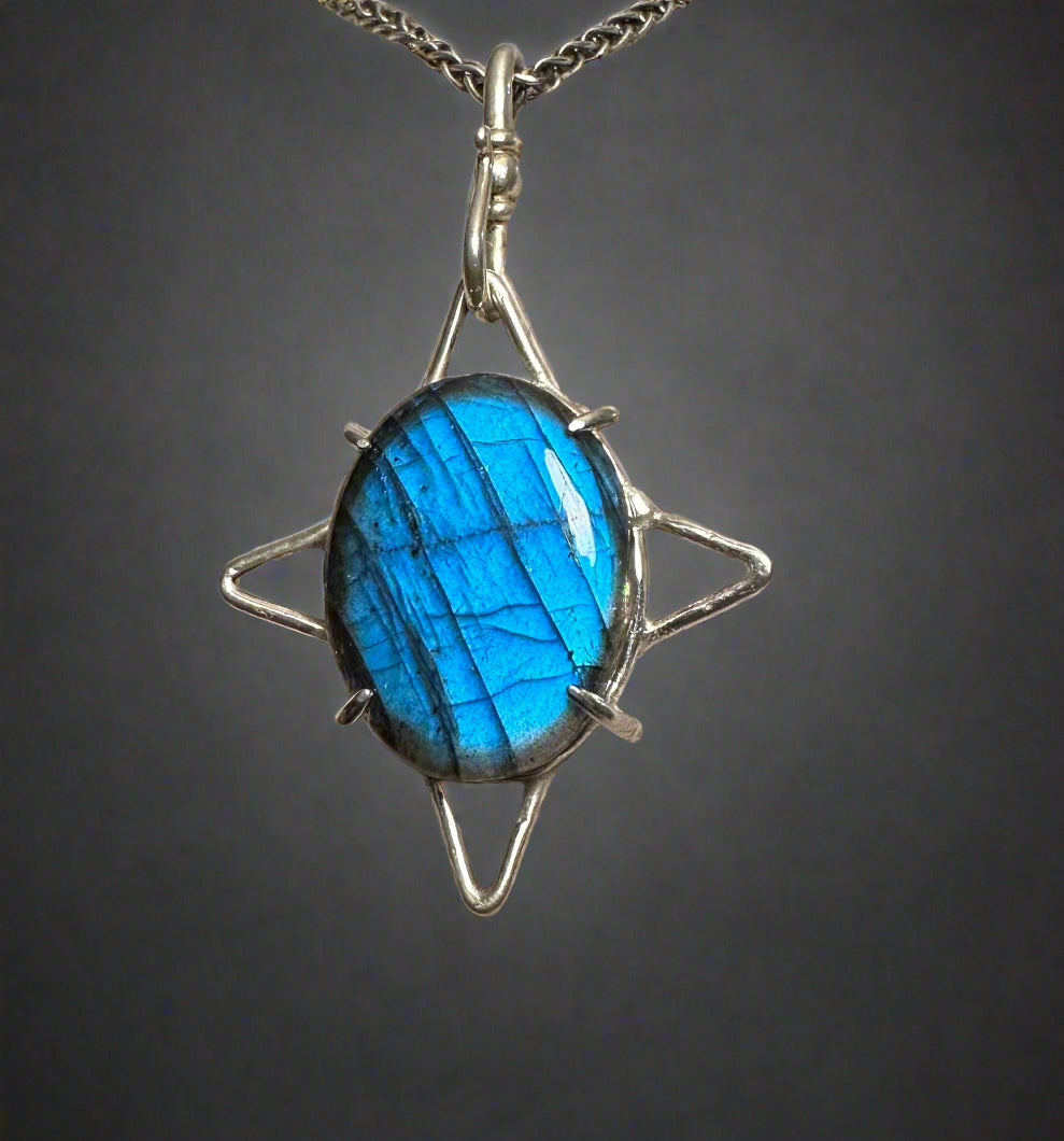 Blue Flame Labradorite & Argentium Silver Star Pendant