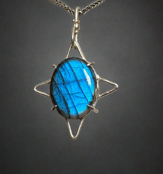 Blue Flame Labradorite & Argentium Silver Star Pendant