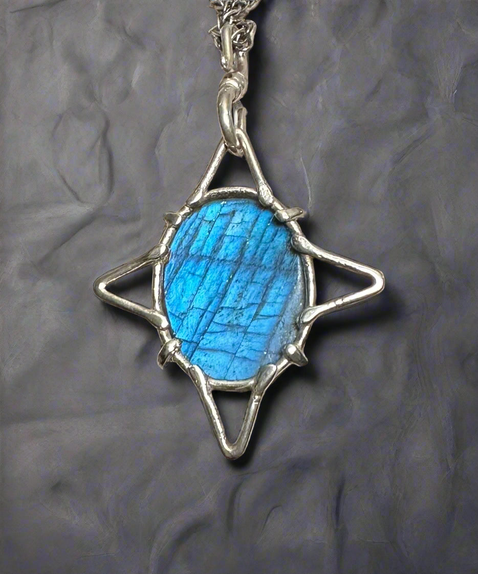 Blue Flame Labradorite & Argentium Silver Star Pendant