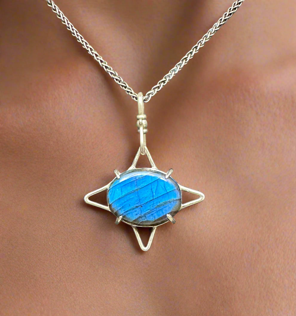 Blue Flame Labradorite & Argentium Silver Star Pendant