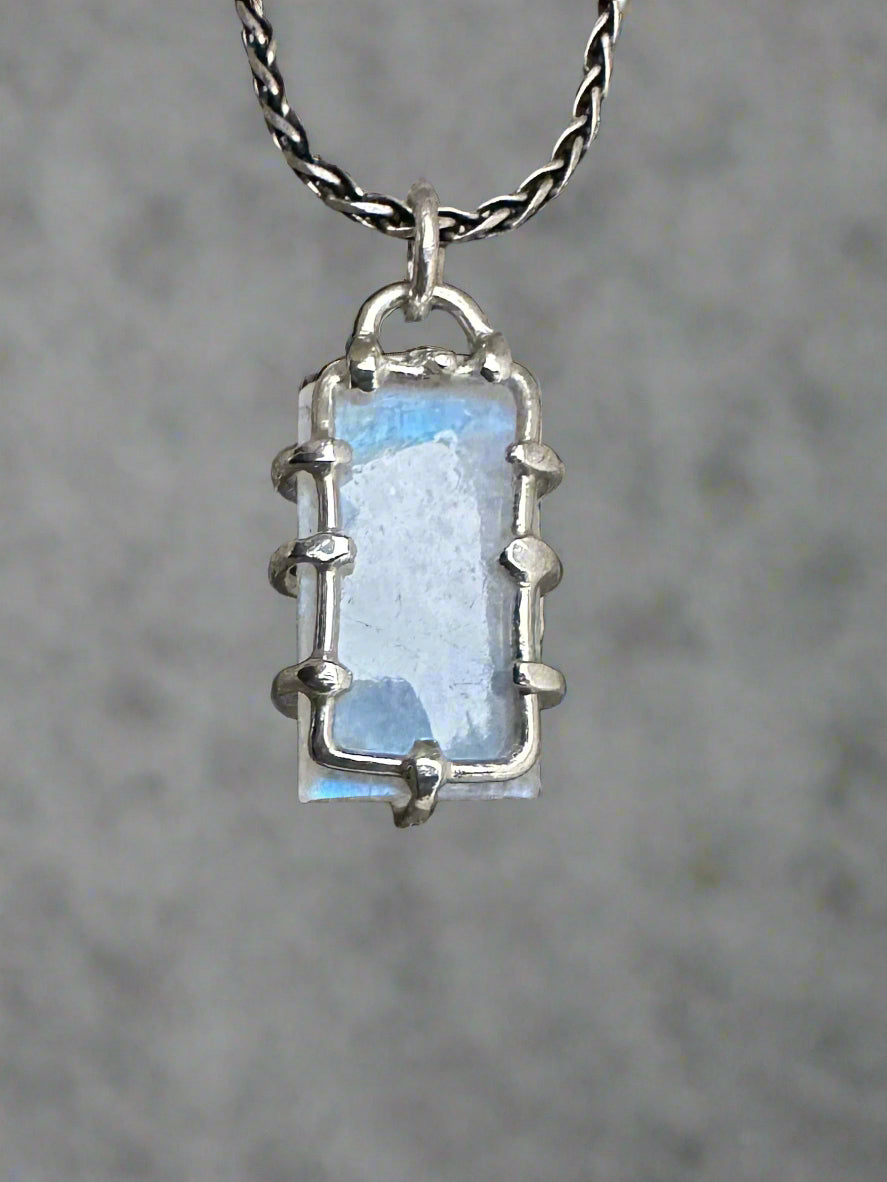 Rainbow Moonstone & Argentium Silver Pendant