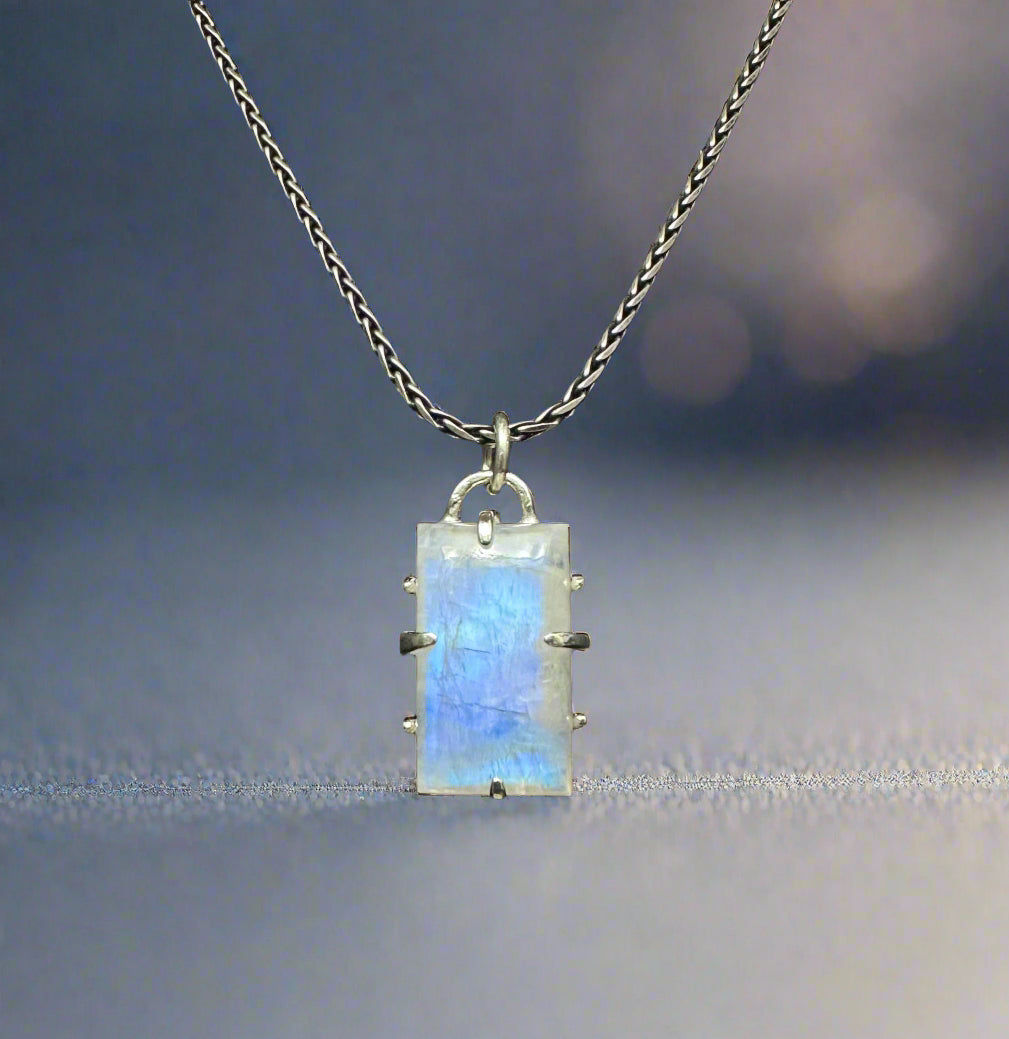 Rainbow Moonstone & Argentium Silver Pendant