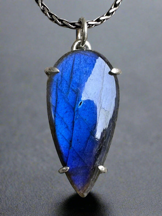 Blue Flame Labradorite & Argentium Silver Pendant