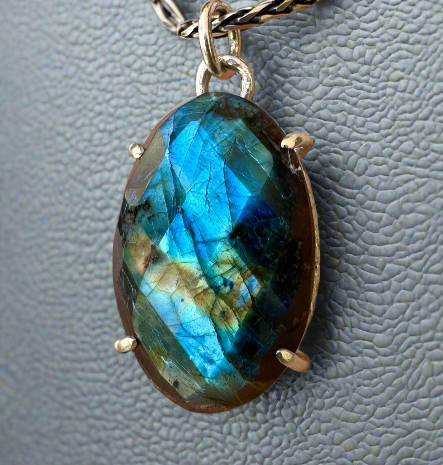 Faceted Labradorite & Argentium Silver Pendant