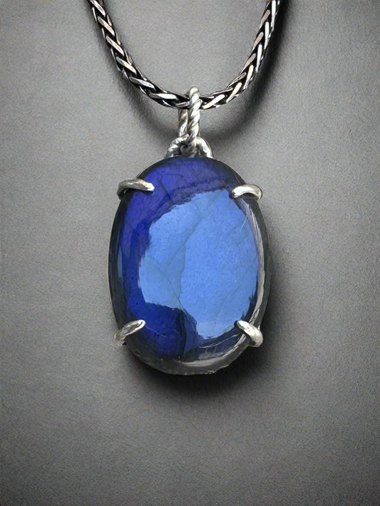 Blue Flame Labradorite & Argentium Silver Pendant