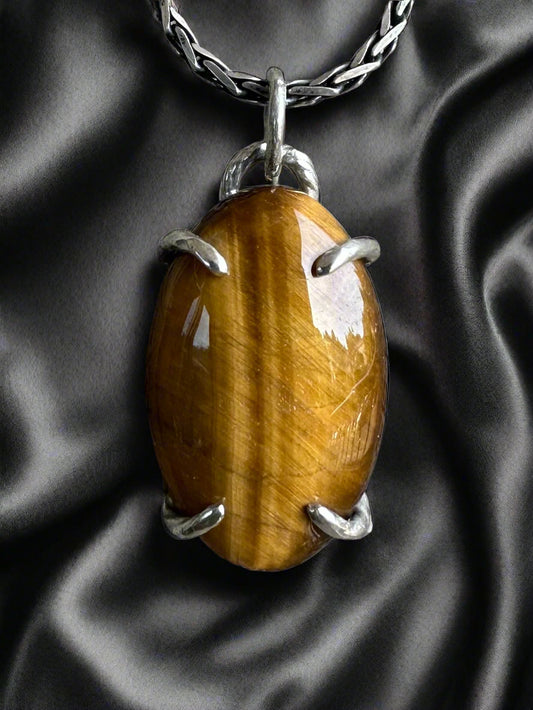 Tigers-Eye & Argentium Silver Pendant