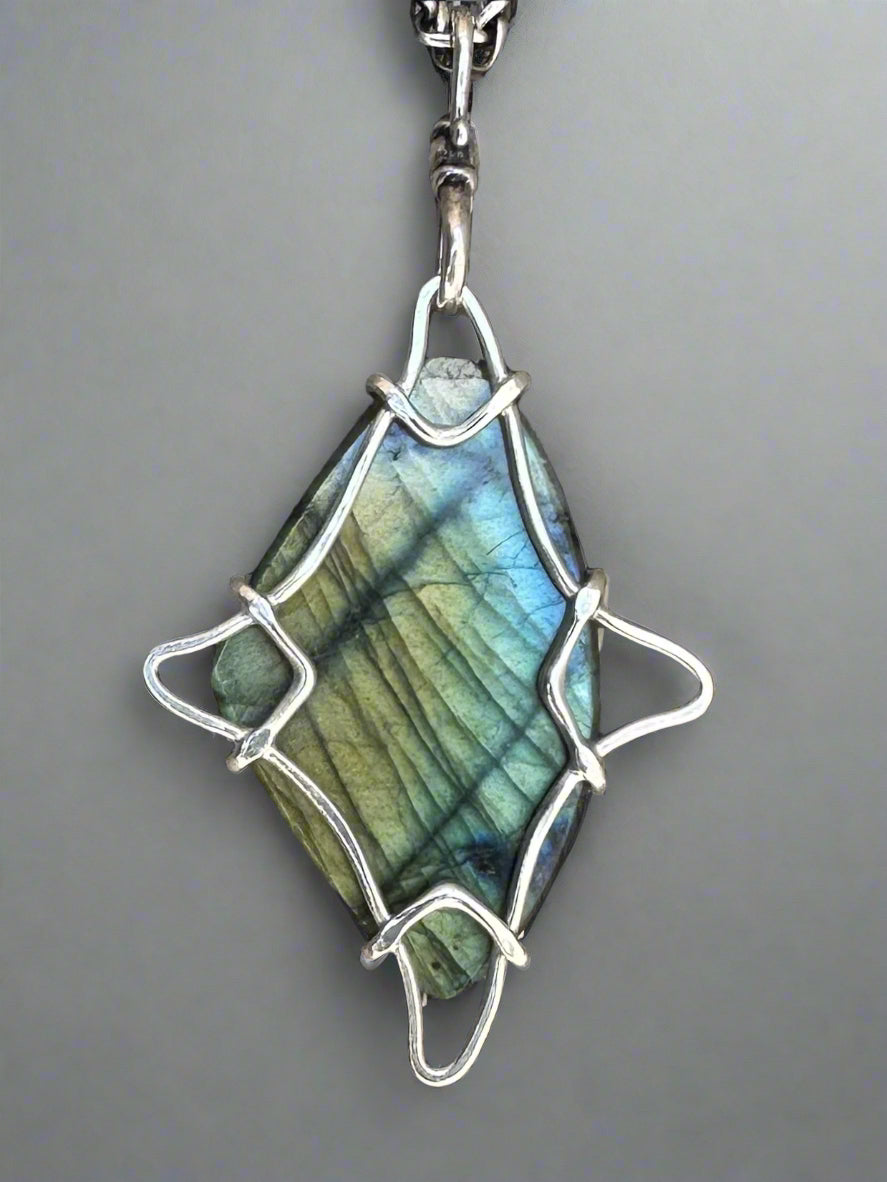 Faceted Labradorite & Argentium Silver Pendant