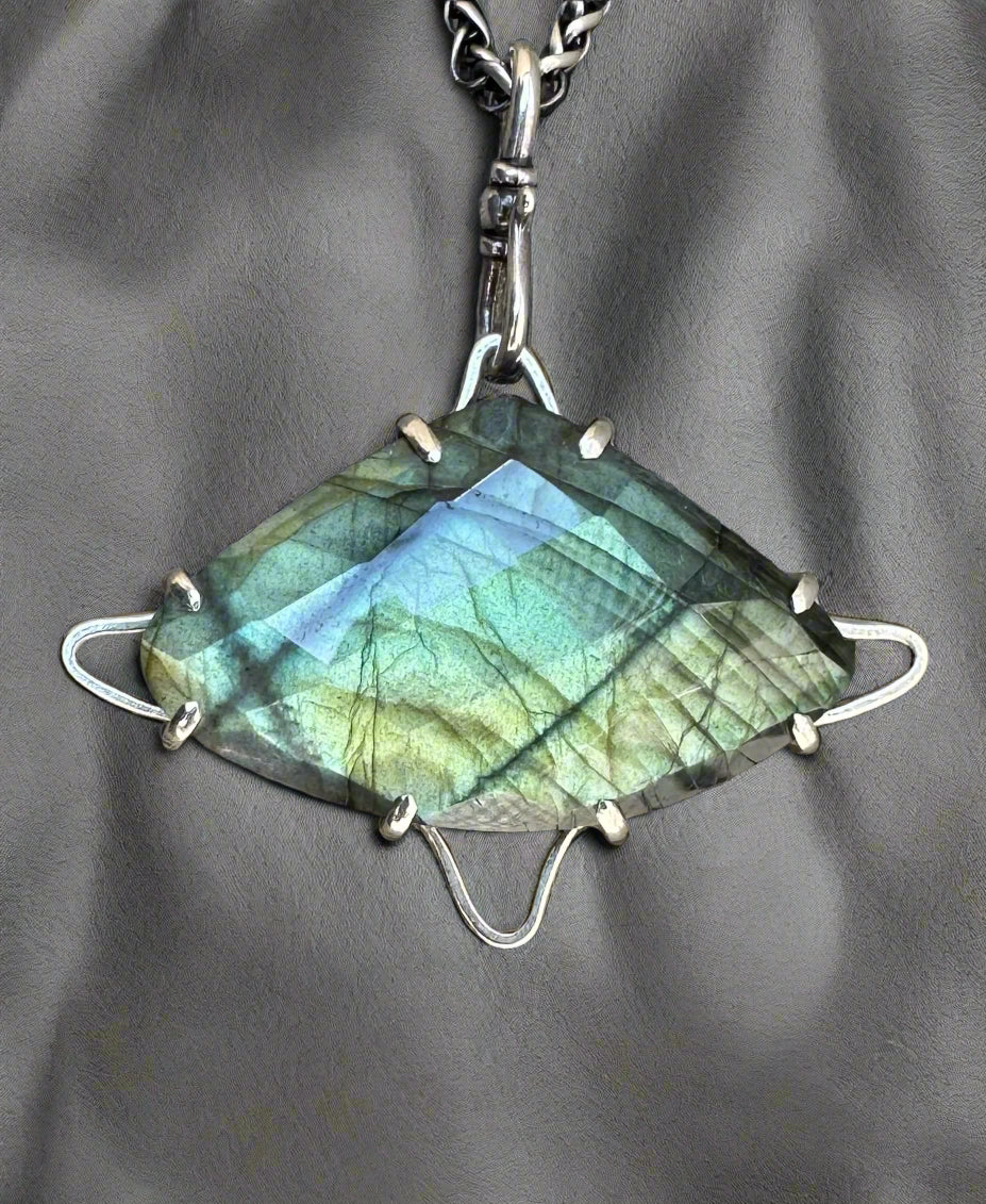 Faceted Labradorite & Argentium Silver Pendant