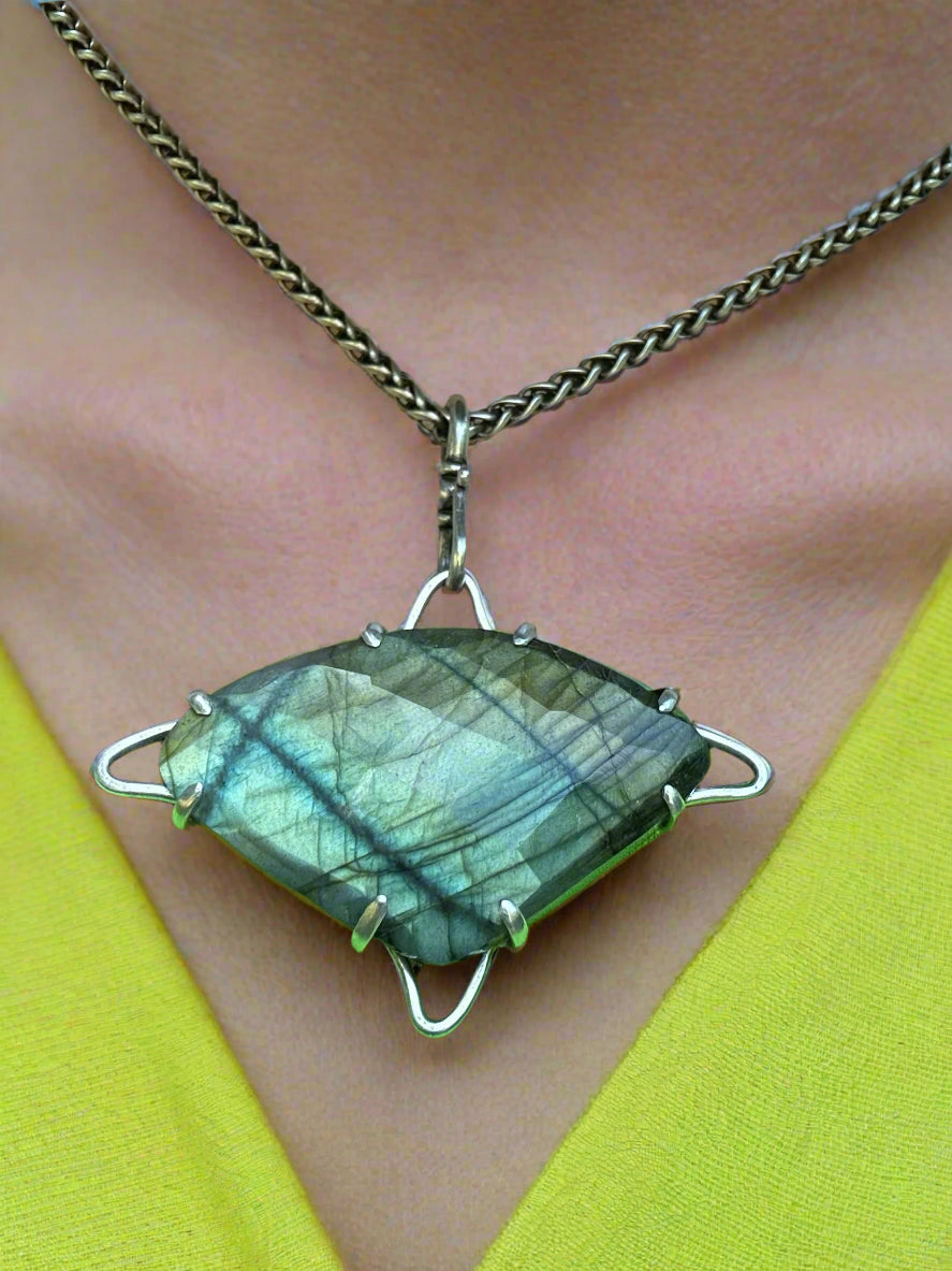 Faceted Labradorite & Argentium Silver Pendant