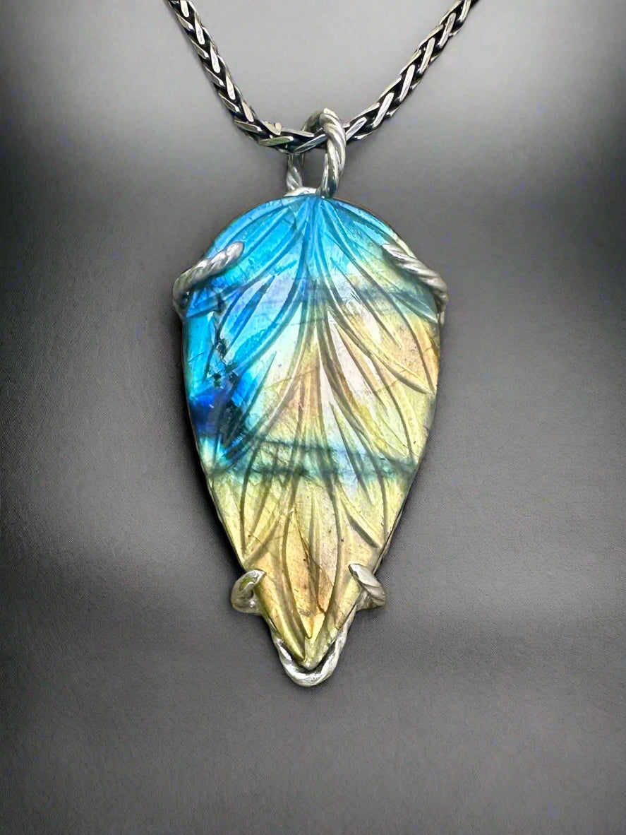 Carved Labradorite & Argentium Silver Pendant