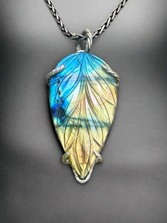 Carved Labradorite & Argentium Silver Pendant