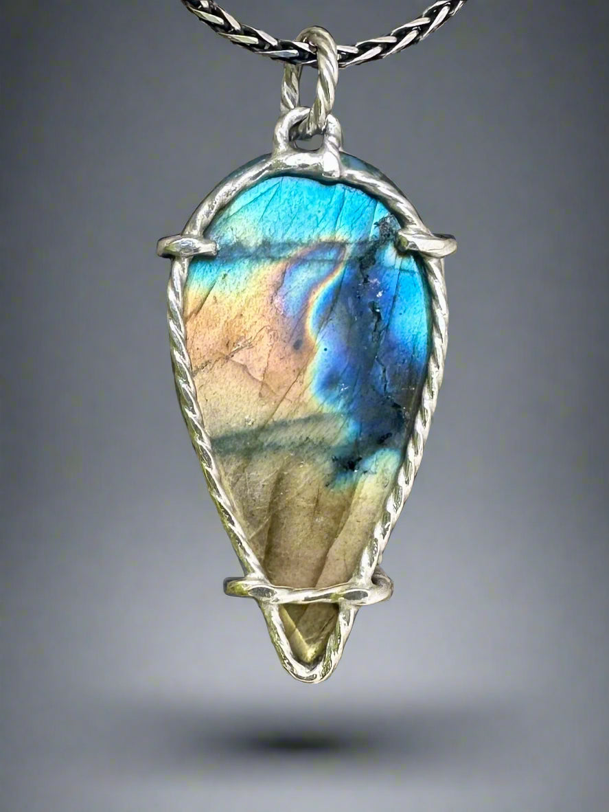Carved Labradorite & Argentium Silver Pendant