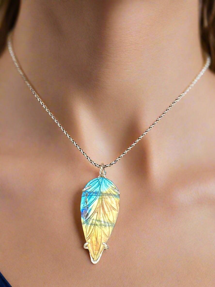 Carved Labradorite & Argentium Silver Pendant