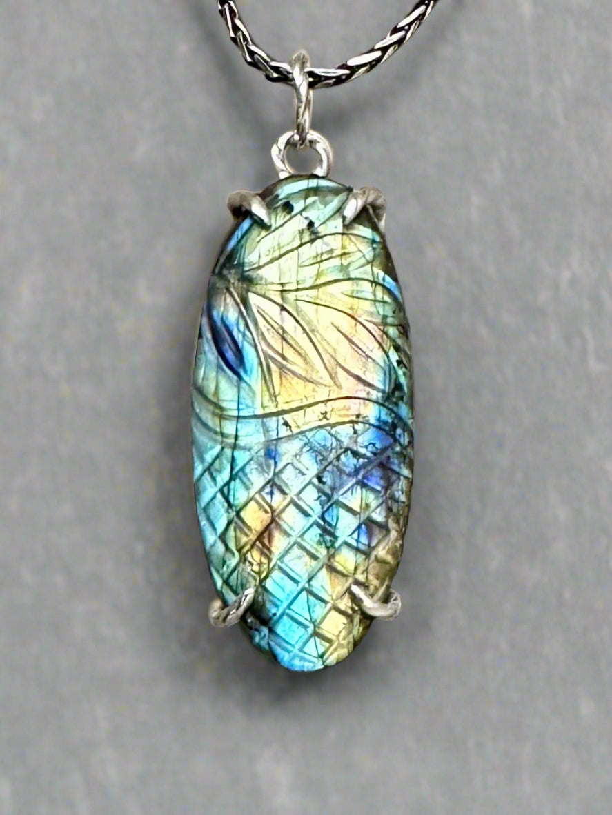 Carved Labradorite & Argentium Silver Pendant