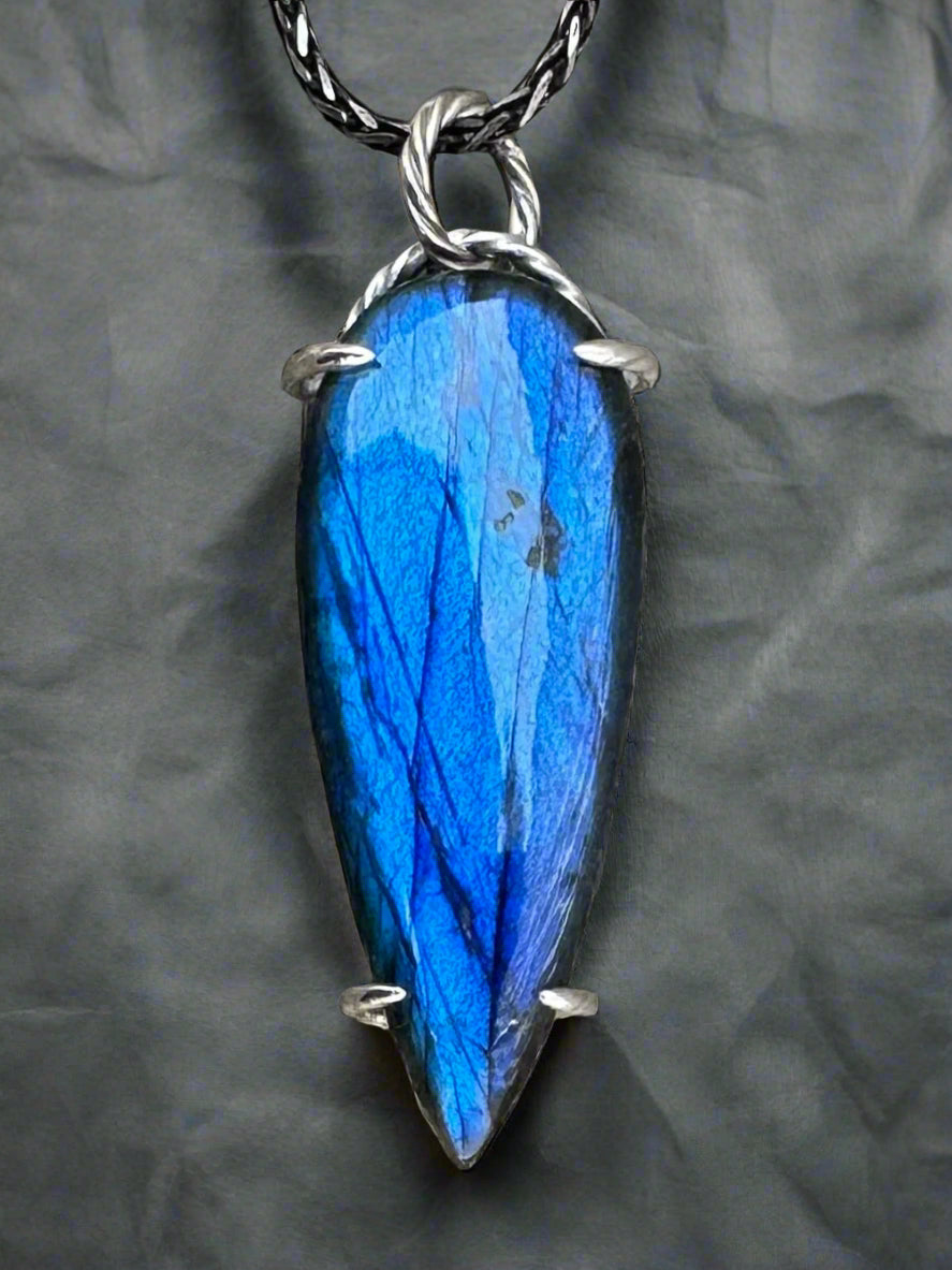 Blue Flame Labradorite & Argentium Silver Pendant