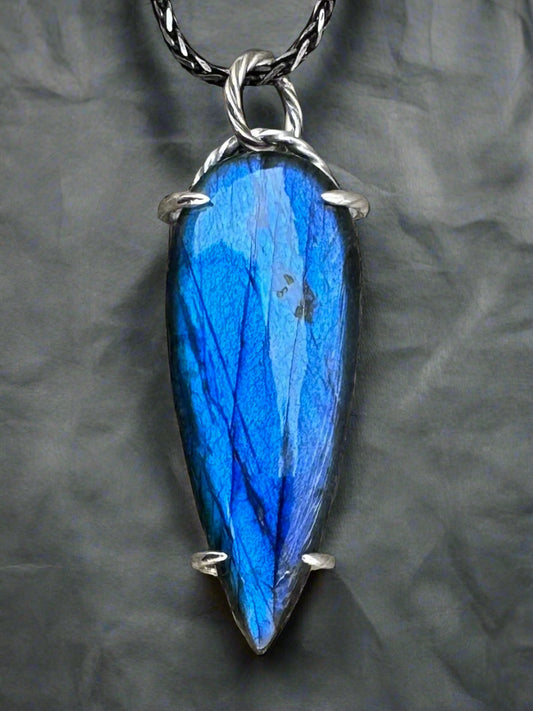 Blue Flame Labradorite & Argentium Silver Pendant