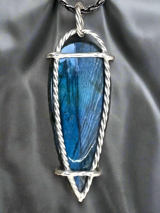 Blue Flame Labradorite & Argentium Silver Pendant