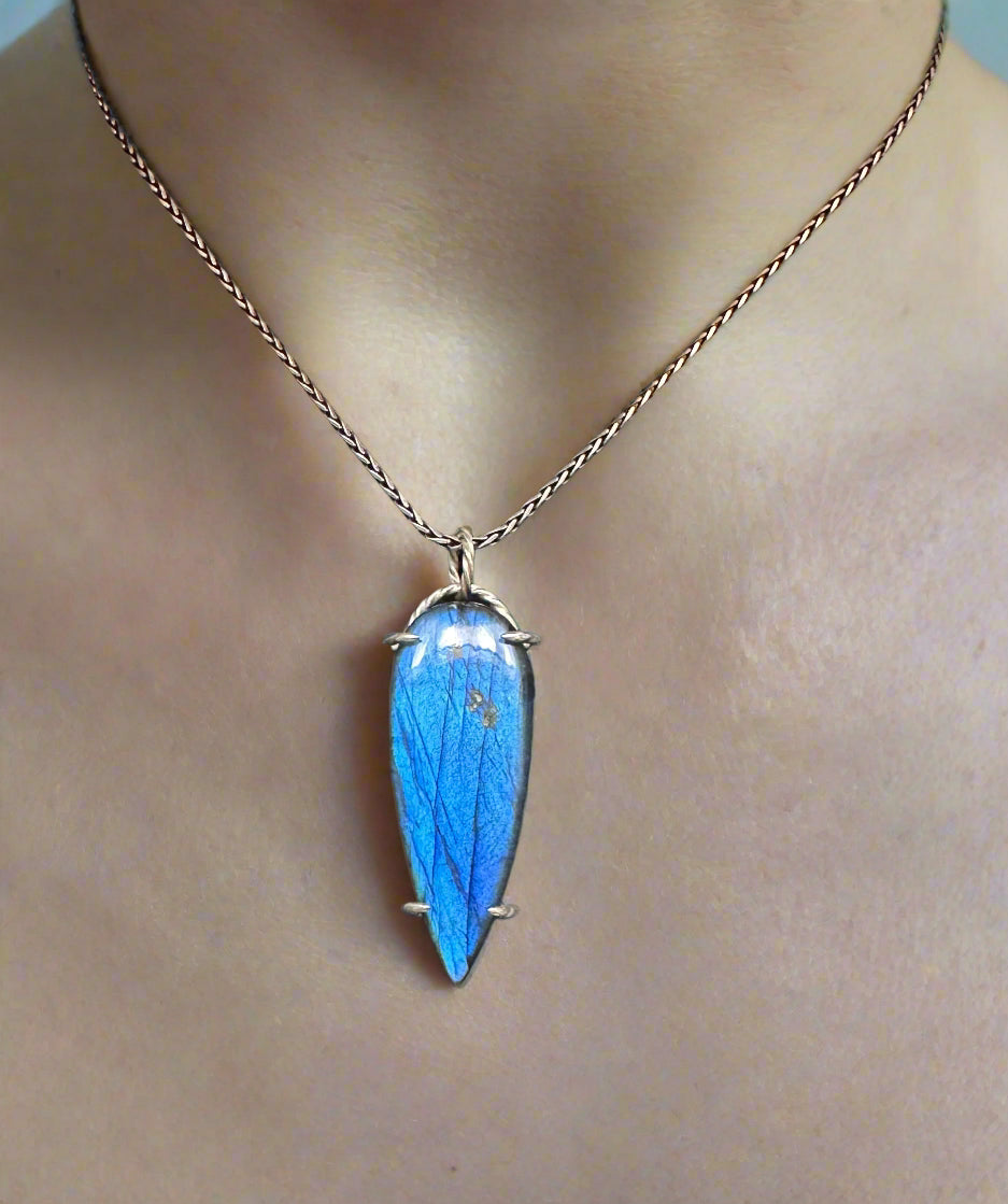 Blue Flame Labradorite & Argentium Silver Pendant