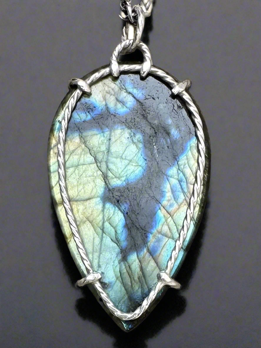 Carved Labradorite & Argentium Silver Pendant