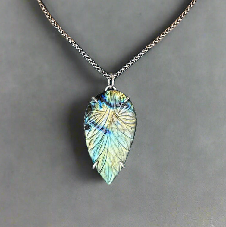Carved Labradorite & Argentium Silver Pendant
