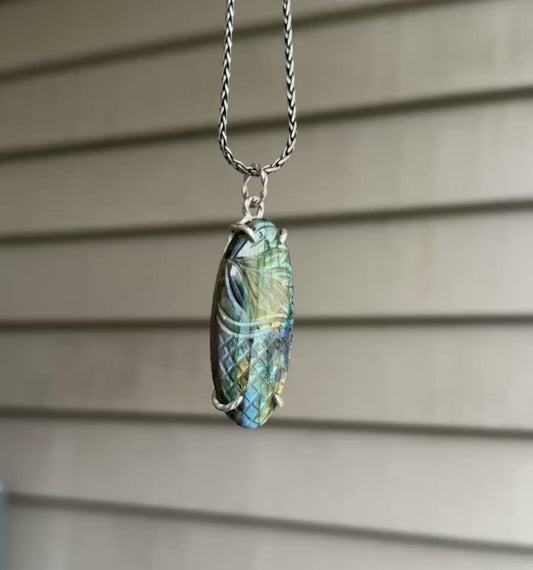 Carved Labradorite & Argentium Silver Pendant